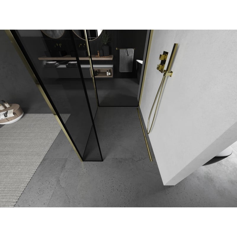Mexen Kioto Duschwand Walk-in 100 x 80 x 40 cm, schwarzer Rahmen, gold - 800-100-080-221-50-70-040