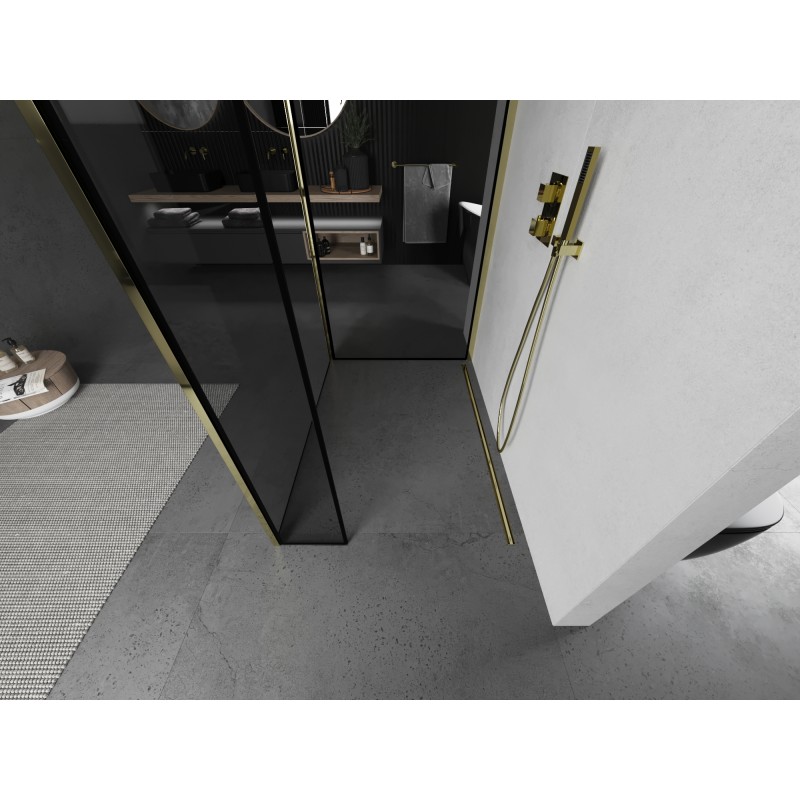 Mexen Kioto Duschwand Walk-in 100 x 90 x 40 cm, schwarzer Rahmen, Gold - 800-100-090-221-50-70-040