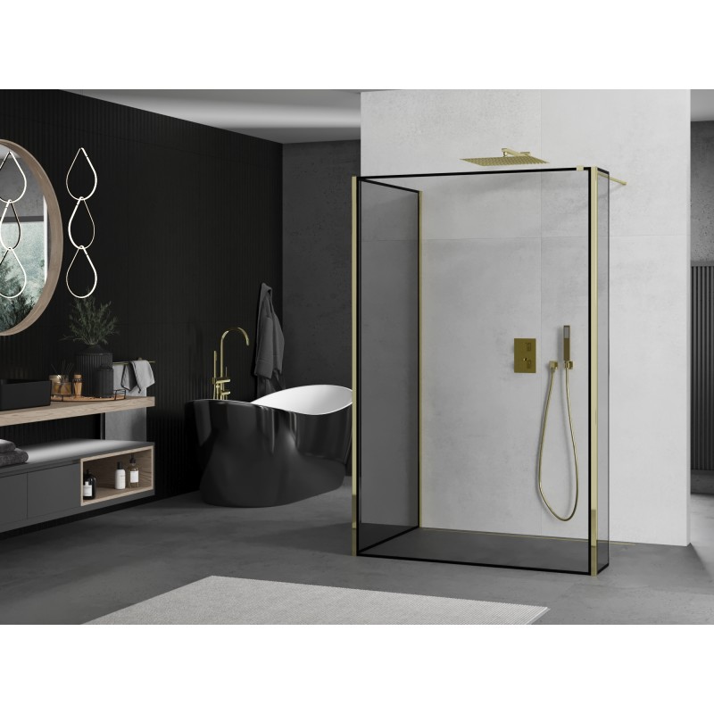 Mexen Kioto Duschwand Walk-in 110 x 100 x 40 cm, schwarzer Rahmen, gold - 800-110-100-221-50-70-040