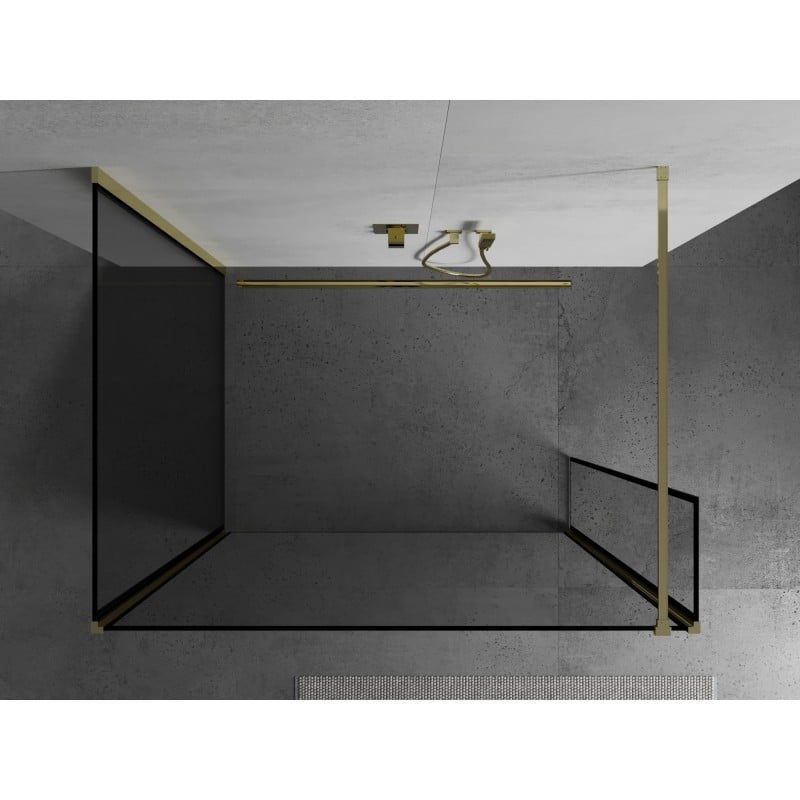 Mexen Kioto Duschwand Walk-in 140 x 90 x 40 cm, schwarzer Rahmen, gold - 800-140-090-221-50-70-040
