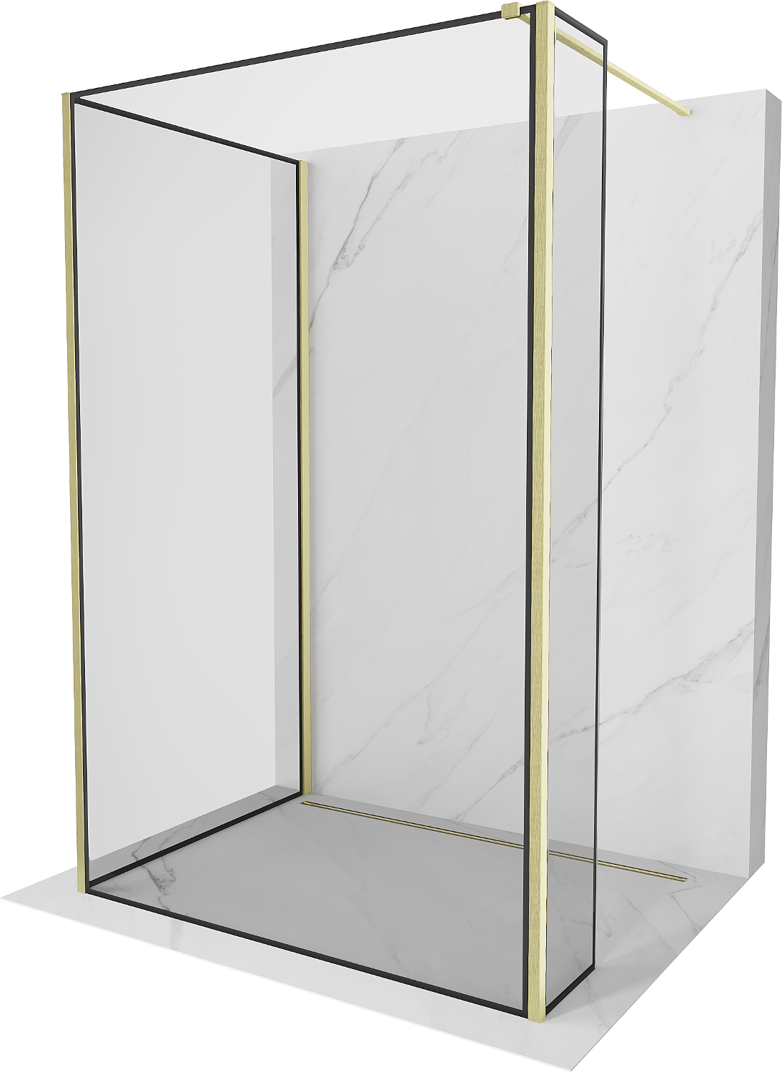 Mexen Kioto Duschwand Walk-in 100 x 70 x 30 cm, schwarzes Muster, gebürstetes Gold - 800-100-070-221-55-70-030