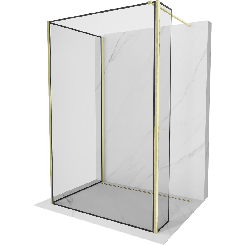 Mexen Kioto Duschwand Walk-in 90 x 80 x 30 cm, schwarzer Rahmen, gebürstetes Gold - 800-090-080-221-55-70-030