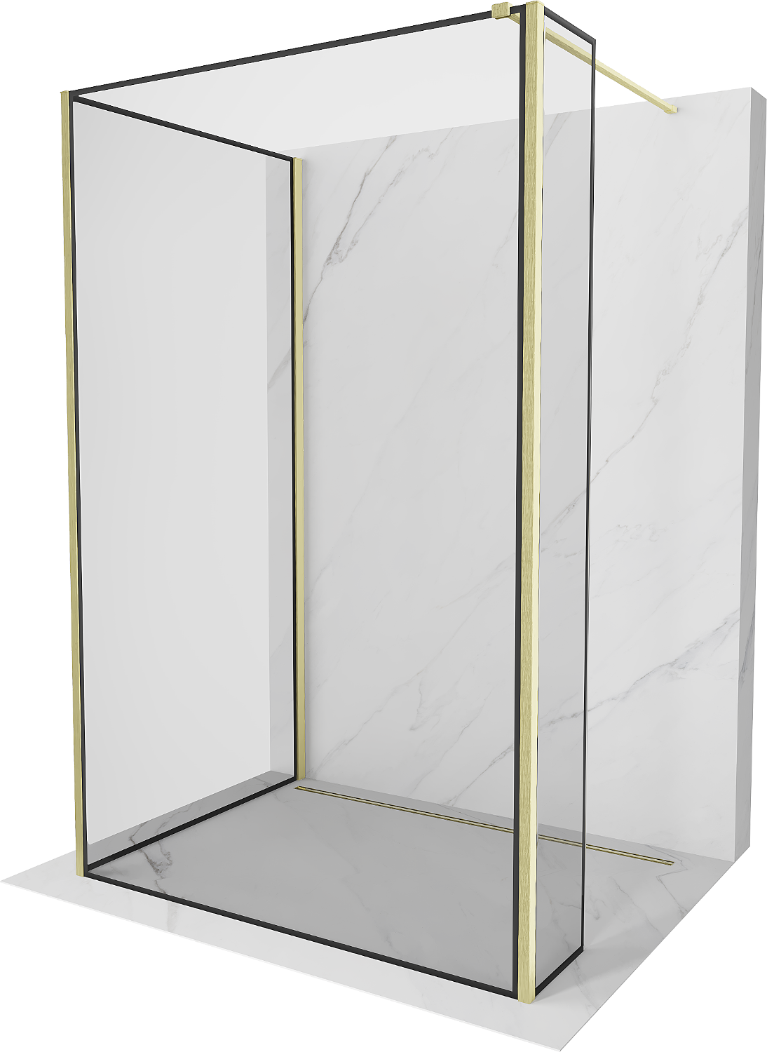 Mexen Kioto Walk-in Duschwand 110 x 80 x 30 cm, schwarzes Muster, gebürstetes Gold - 800-110-080-221-55-70-030