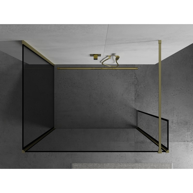 Mexen Kioto Duschwand Walk-in 100 x 80 x 30 cm, schwarzer Rahmen, gebürstetes Gold - 800-100-080-221-55-70-030