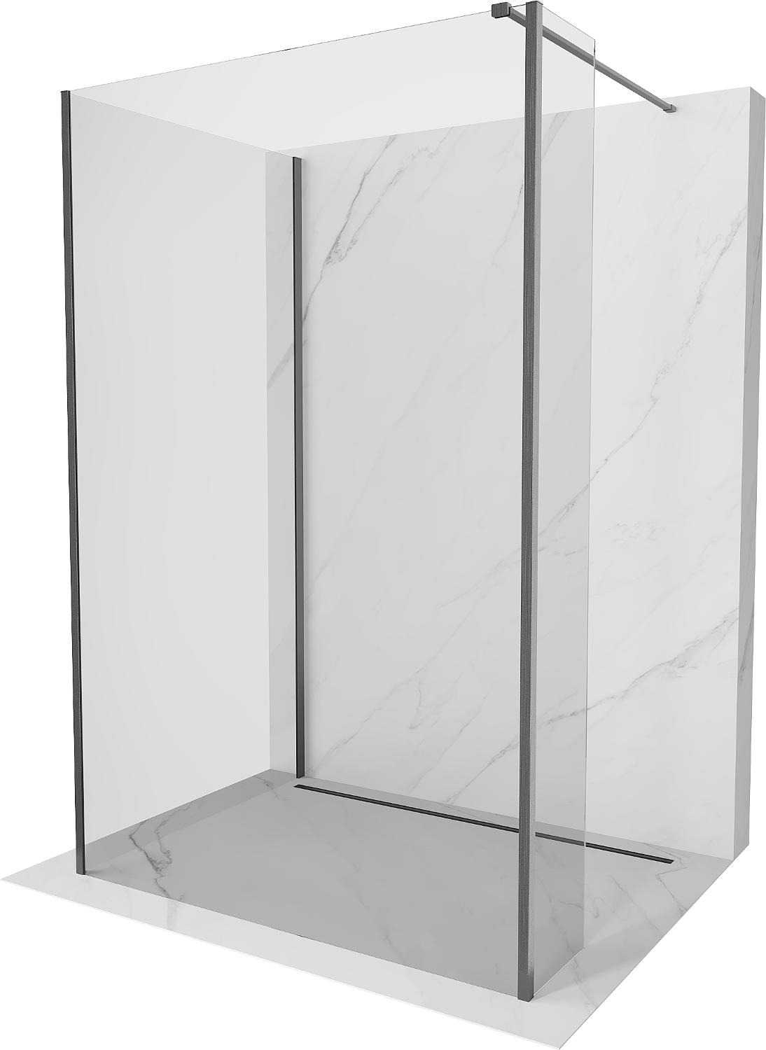 Mexen Kioto Walk-in Duschwand 110 x 75 x 30 cm, transparent, gebürstetes gun gray - 800-110-075-221-66-00-030