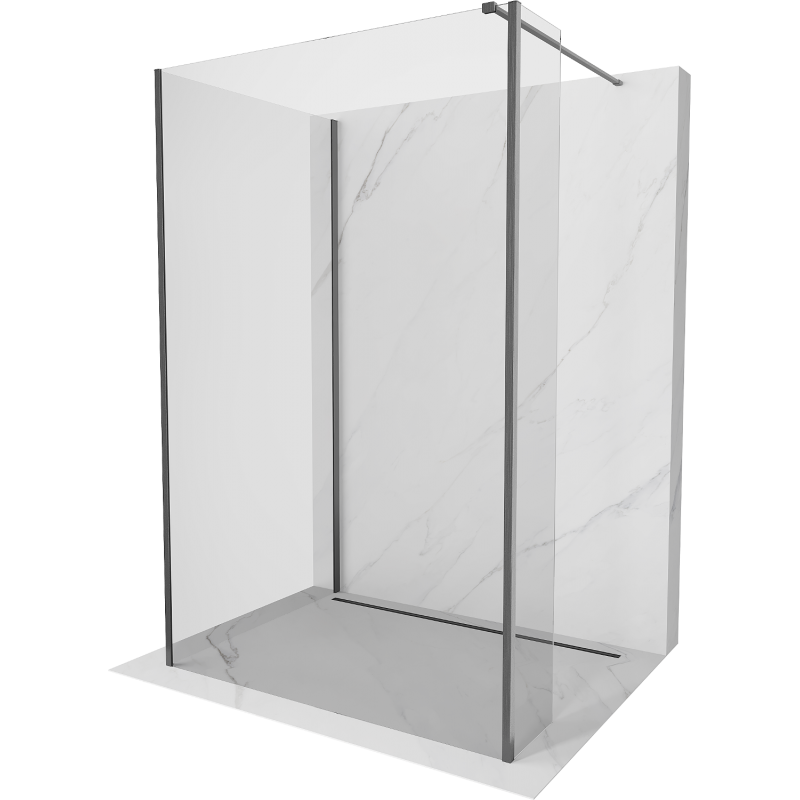 Mexen Kioto Duschwand Walk-in 120 x 75 x 30 cm, transparent, gun grey gebürstet - 800-120-075-221-66-00-030