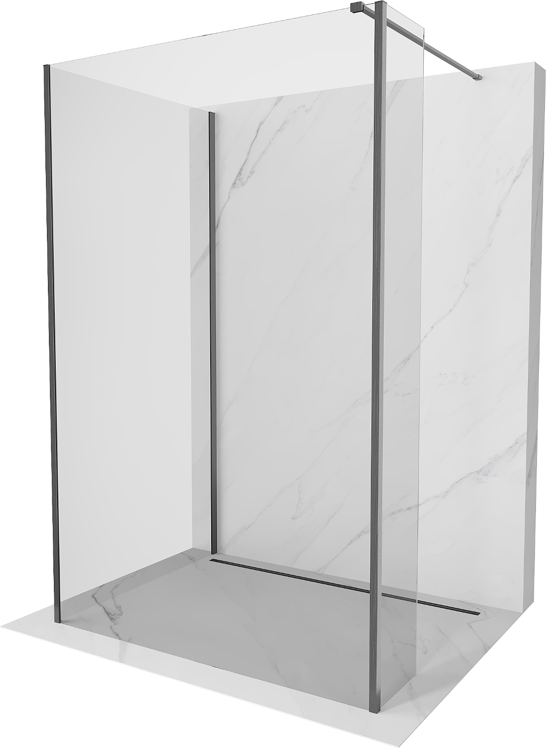 Mexen Kioto Duschwand Walk-in 120 x 75 x 30 cm, transparent, gun grey gebürstet - 800-120-075-221-66-00-030