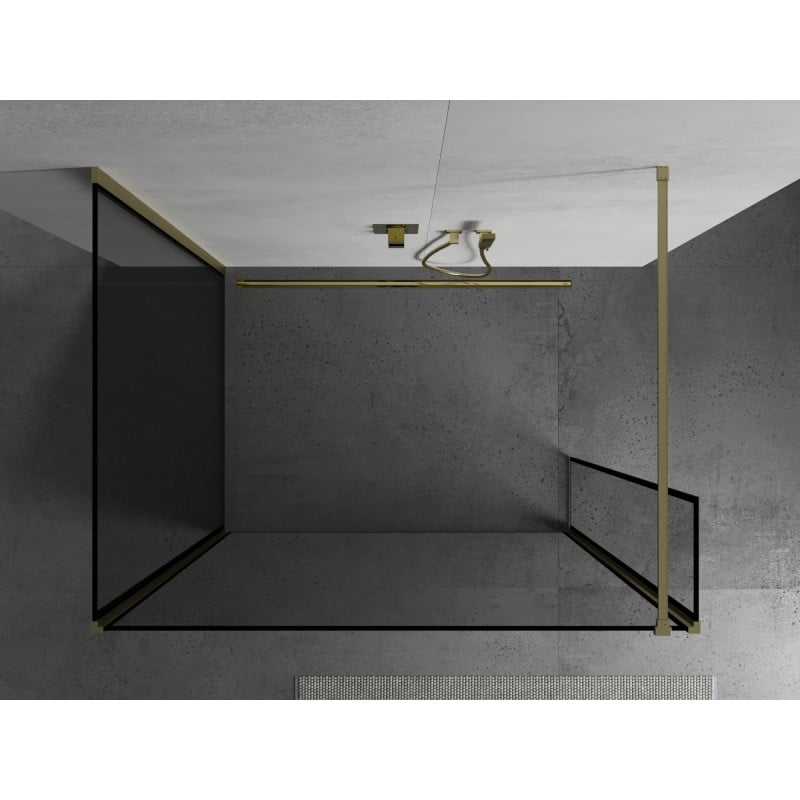 Mexen Kioto Duschwand Walk-in 100 x 80 x 40 cm, schwarzer Rahmen, gold gebürstet - 800-100-080-221-55-70-040