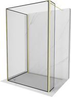 Mexen Kioto Duschwand Walk-in 130 x 100 x 40 cm, schwarzer Rahmen, gebürstetes Gold - 800-130-100-221-55-70-040