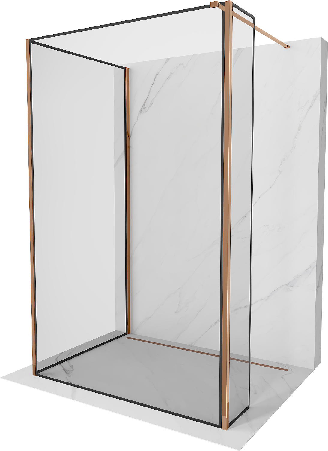 Mexen Kioto Duschwand Walk-in 110 x 70 x 30 cm, schwarzes Muster, roségold - 800-110-070-221-60-70-030