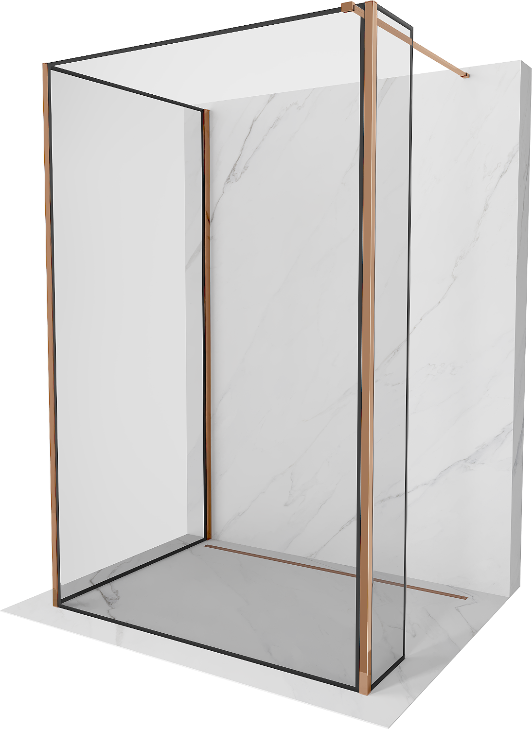 Mexen Kioto Duschwand Walk-in 120 x 70 x 30 cm, schwarzes Muster, roségold - 800-120-070-221-60-70-030