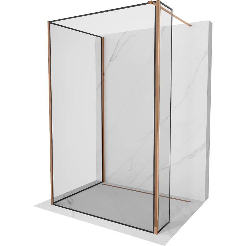 Mexen Kioto Duschwand Walk-in 140 x 70 x 40 cm, schwarzer Rahmen, Roségold - 800-140-070-221-60-70-040