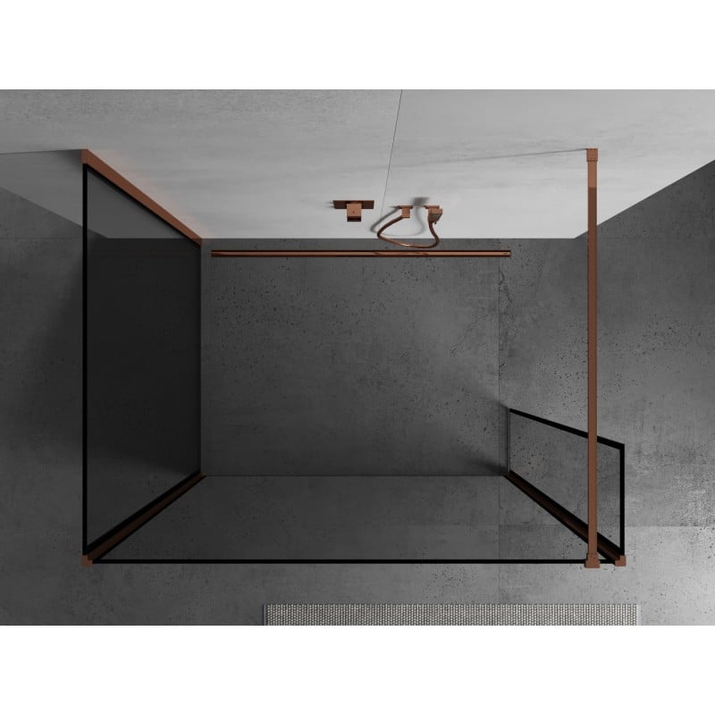 Mexen Kioto Duschwand Walk-in 130 x 80 x 40 cm, schwarzer Rahmen, Roségold - 800-130-080-221-60-70-040