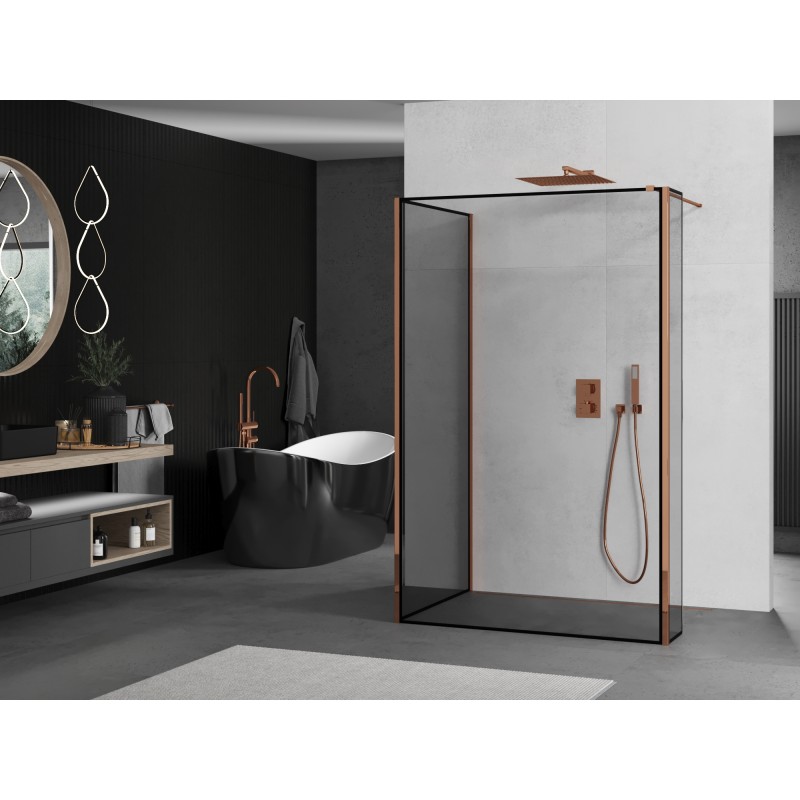 Mexen Kioto Duschwand Walk-in 100 x 90 x 40 cm, schwarzer Rahmen, Roségold - 800-100-090-221-60-70-040