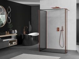 Mexen Kioto Duschwand Walk-in 130 x 100 x 40 cm, schwarzer Rahmen, Roségold - 800-130-100-221-60-70-040