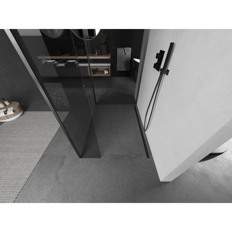 Mexen Kioto Duschwand Walk-in 110 x 100 x 40 cm, transparent, gebürstetes Grau - 800-110-100-221-66-00-040