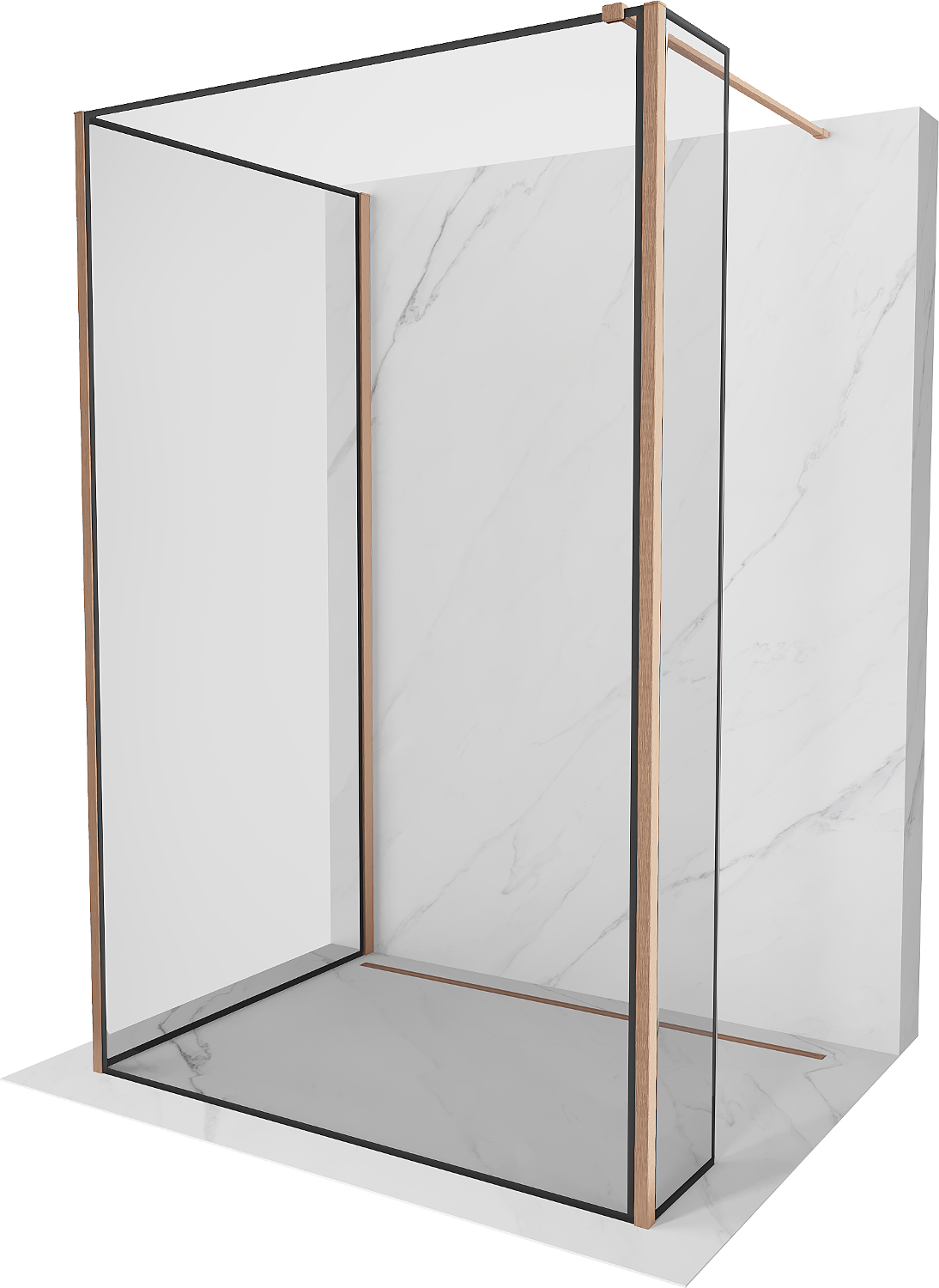 Mexen Kioto Duschwand Walk-in 100 x 70 x 30 cm, schwarzes Muster, gebürstetes Messing - 800-100-070-221-65-70-030