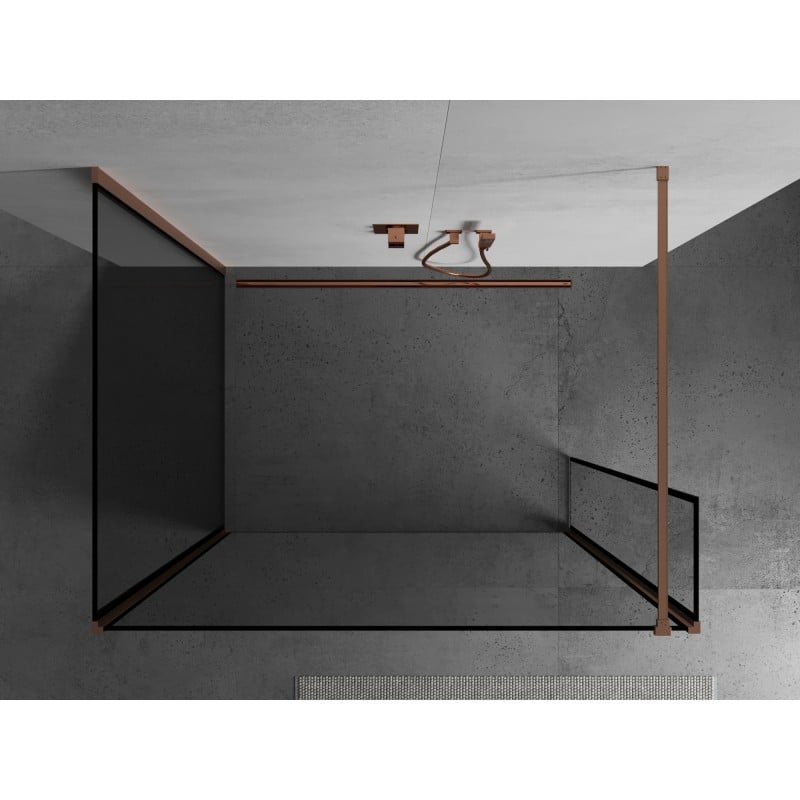 Mexen Kioto Duschwand Walk-in 100 x 80 x 30 cm, schwarzer Rahmen, gebürstetes Kupfer - 800-100-080-221-65-70-030