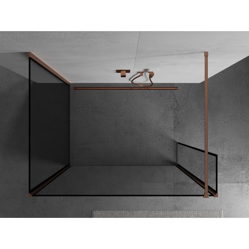 Mexen Kioto Duschwand Walk-in 140 x 100 x 30 cm, schwarzer Rahmen, gebürstetes Kupfer - 800-140-100-221-65-70-030