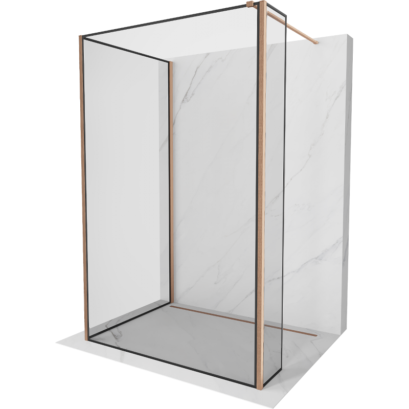 Mexen Kioto Duschwand Walk-in 110 x 80 x 40 cm, schwarzer Rahmen, gebürstetes Kupfer - 800-110-080-221-65-70-040