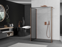 Mexen Kioto Duschwand Walk-in 110 x 100 x 40 cm, schwarzer Rahmen, gebürstetes Kupfer - 800-110-100-221-65-70-040
