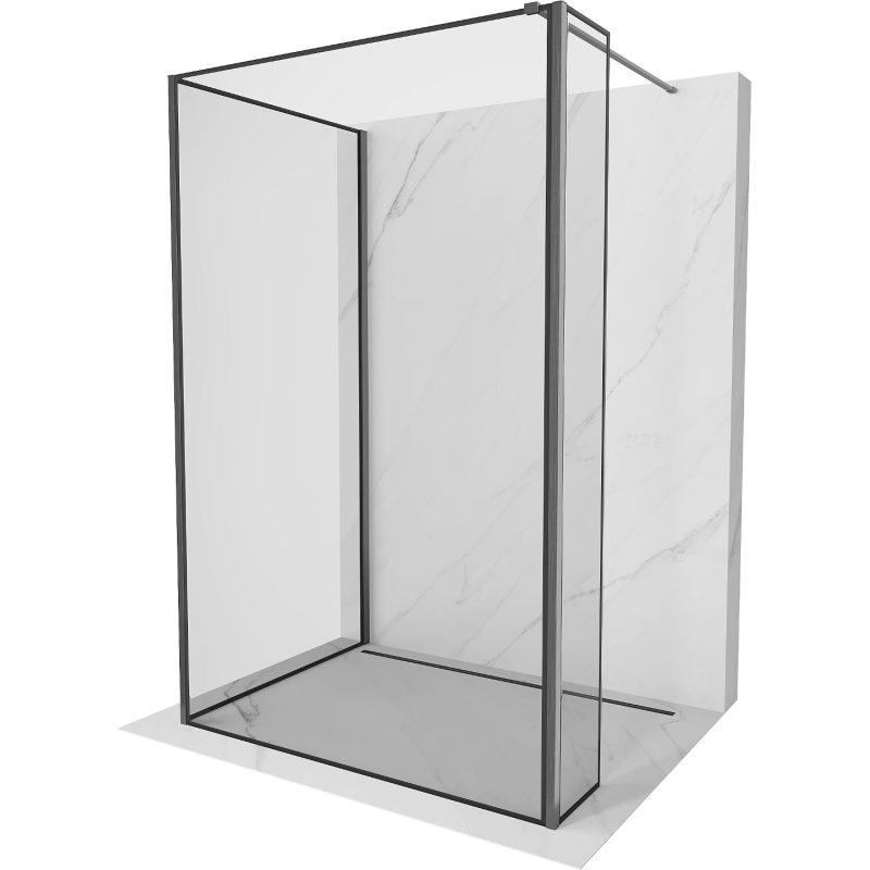Mexen Kioto Duschwand Walk-in 110 x 70 x 40 cm, schwarzer Rahmen, gebürstetes Gun Gray - 800-110-070-221-66-70-040