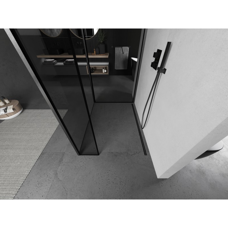 Mexen Kioto Duschwand Walk-in 90 x 80 x 40 cm, schwarzer Rahmen, gebürstetes Gun Gray - 800-090-080-221-66-70-040