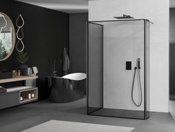 Mexen Kioto Duschwand Walk-in 130 x 120 x 40 cm, schwarzer Rahmen, gebürstetes Gun Gray - 800-130-120-221-66-70-040