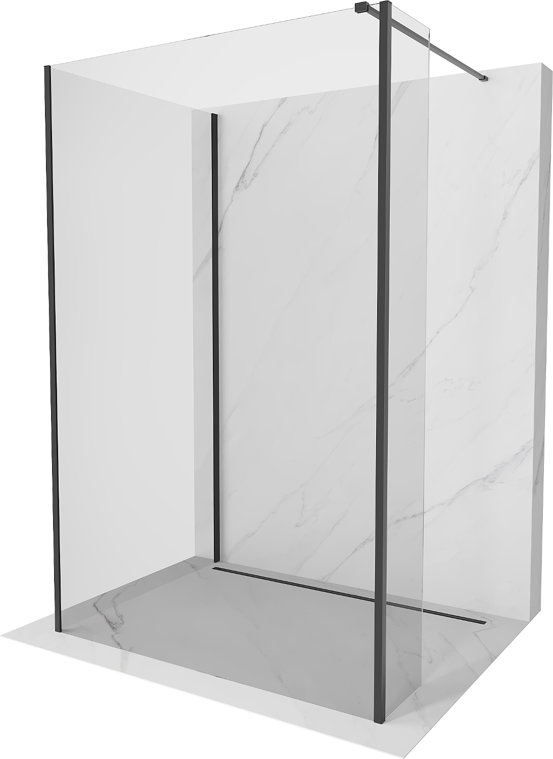 Mexen Kioto Duschwand Walk-in 125 x 70 x 30 cm, transparent, schwarz - 800-125-070-221-70-00-030