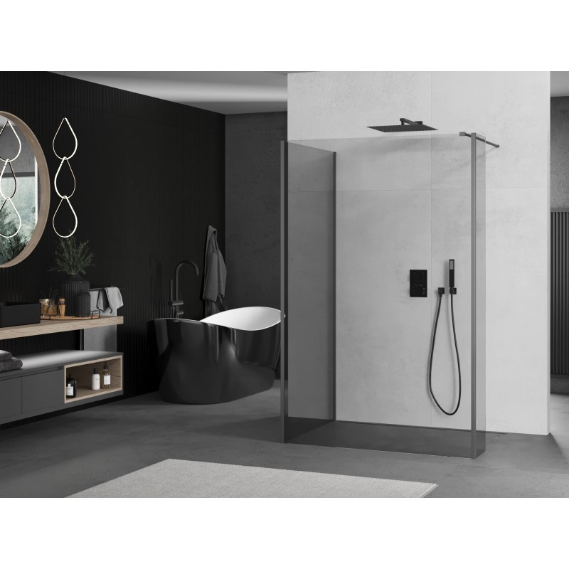 Mexen Kioto Duschwand Walk-in 110 x 80 x 30 cm, transparent, Gun Metal - 800-110-080-221-95-00-030
