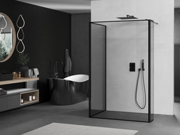 Mexen Kioto Duschwand Walk-in 120 x 80 x 40 cm, schwarzer Rahmen, schwarz - 800-120-080-221-70-70-040