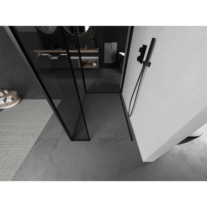 Mexen Kioto Duschwand Walk-in 140 x 100 x 40 cm, schwarzer Rahmen, schwarz - 800-140-100-221-70-70-040