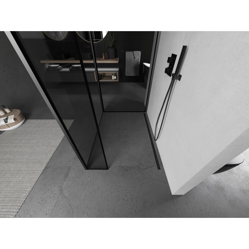 Mexen Kioto Duschwand Walk-in 120 x 70 x 30 cm, schwarzer Rahmen, Gun Metal - 800-120-070-221-95-70-030