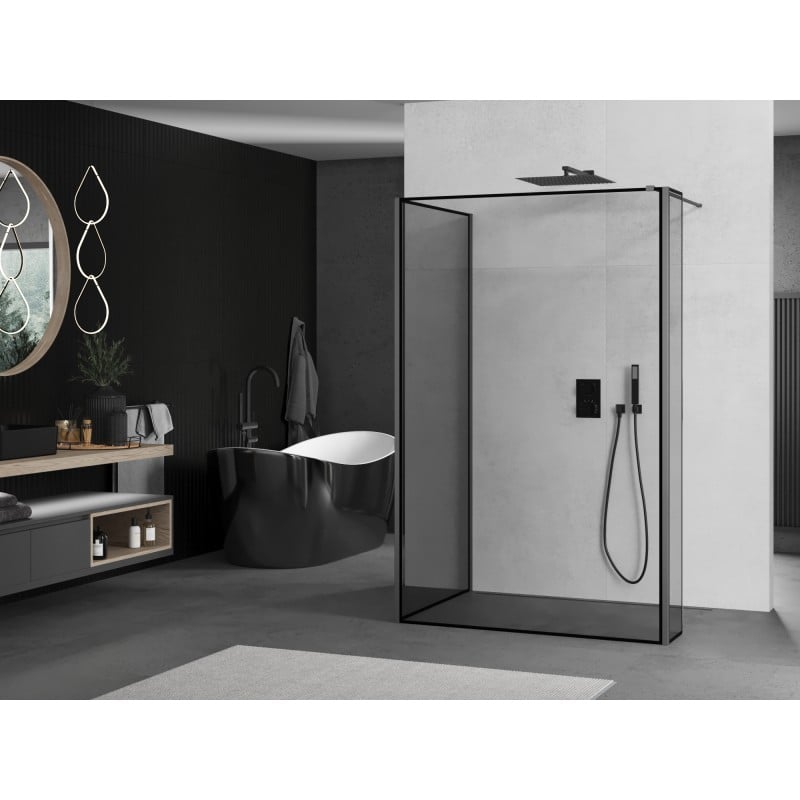 Mexen Kioto Duschwand Walk-in 140 x 80 x 30 cm, schwarzer Rahmen, Gun Metal - 800-140-080-221-95-70-030