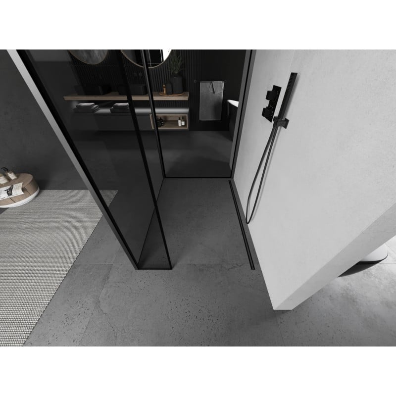 Mexen Kioto Duschwand Walk-in 110 x 80 x 30 cm, schwarzer Rahmen, Gun Metal - 800-110-080-221-95-70-030