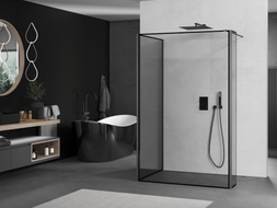 Mexen Kioto Duschwand Walk-in 140 x 90 x 30 cm, schwarzer Rahmen, Gun Metal - 800-140-090-221-95-70-030