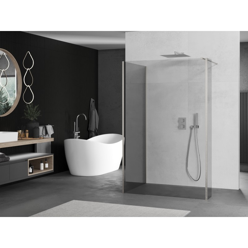 Mexen Kioto Duschwand Walk-in 100 x 80 x 30 cm, transparent, gebürsteter Nickel - 800-100-080-221-97-00-030
