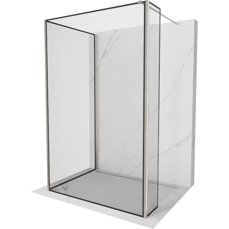 Mexen Kioto Duschwand Walk-in 120 x 70 x 30 cm, schwarzer Rahmen, gebürsteter Nickel - 800-120-070-221-97-70-030