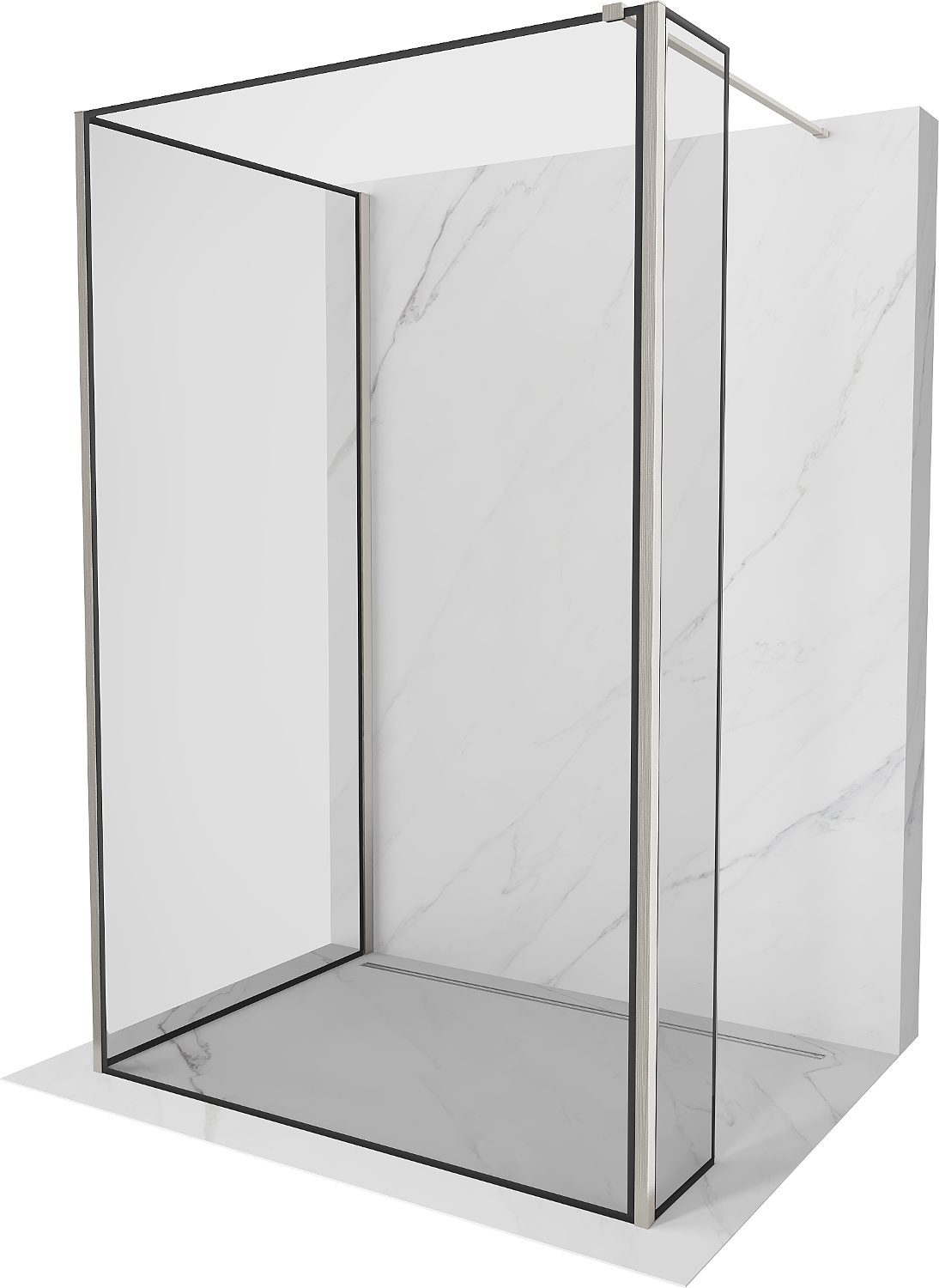 Mexen Kioto Duschwand Walk-in 100 x 80 x 30 cm, schwarzes Muster, gebürstetes Nickel - 800-100-080-221-97-70-030