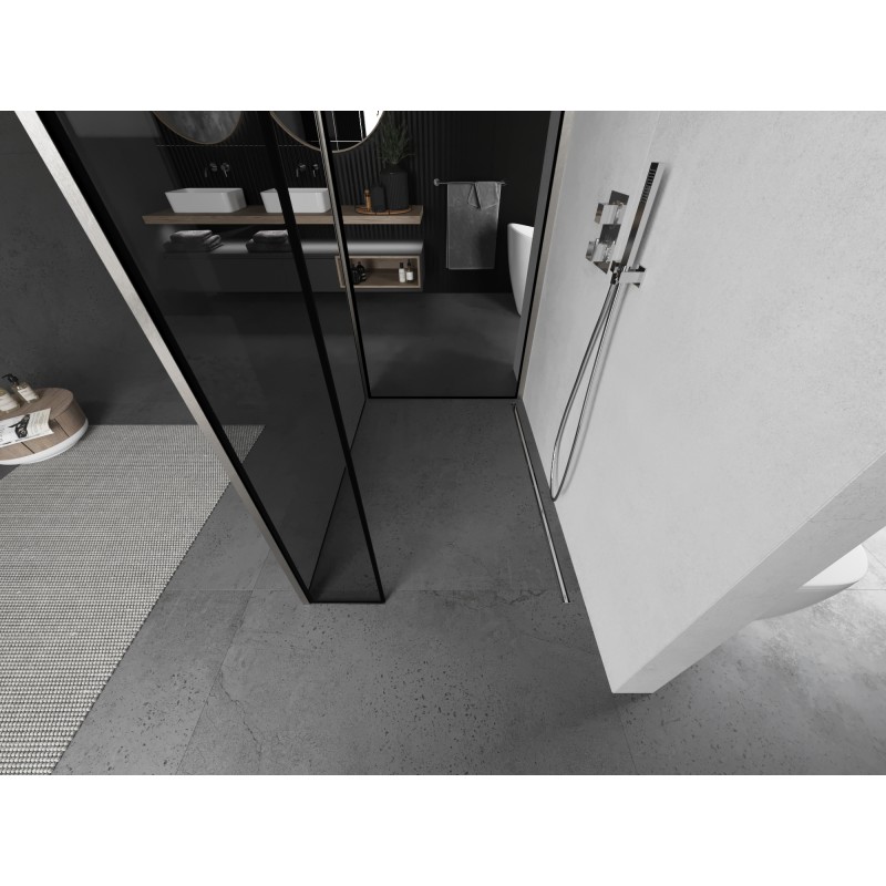Mexen Kioto Duschwand Walk-in 120 x 90 x 30 cm, schwarzer Rahmen, gebürstetes Nickel - 800-120-090-221-97-70-030