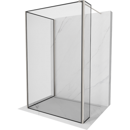 Mexen Kioto Duschwand Walk-in 130 x 100 x 30 cm, schwarzer Rahmen, gebürsteter Nickel - 800-130-100-221-97-70-030