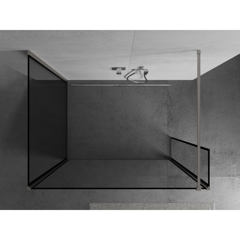 Mexen Kioto Duschwand Walk-in 140 x 90 x 30 cm, schwarzer Rahmen, gebürsteter Nickel - 800-140-090-221-97-70-030