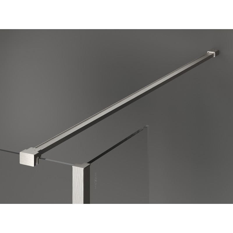 Mexen Kioto Duschwand Walk-in 140 x 90 x 30 cm, schwarzer Rahmen, gebürsteter Nickel - 800-140-090-221-97-70-030
