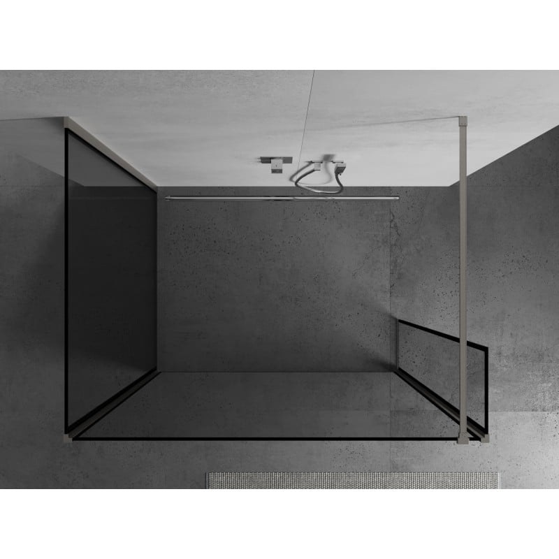 Mexen Kioto Duschwand Walk-in 110 x 70 x 40 cm, schwarzer Rahmen, gebürsteter Nickel - 800-110-070-221-97-70-040