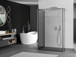 Mexen Kioto Duschwand Walk-in 100 x 80 x 40 cm, schwarzer Rahmen, gebürsteter Nickel - 800-100-080-221-97-70-040