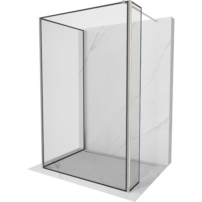 Mexen Kioto Duschwand Walk-in 100 x 100 x 40 cm, schwarzer Rahmen, gebürsteter Nickel - 800-100-100-221-97-70-040