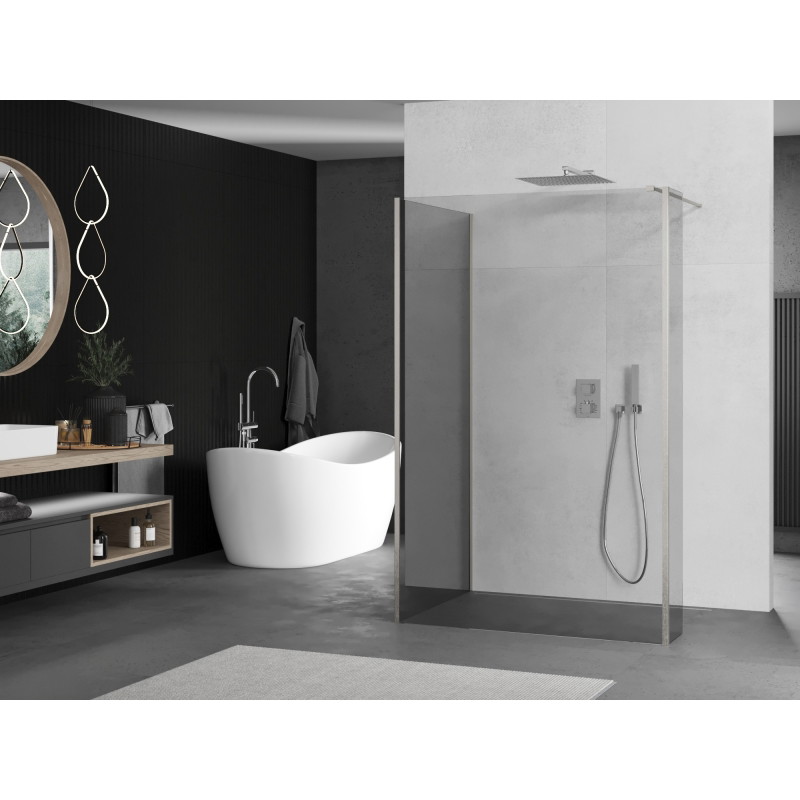 Mexen Kioto Walk-in-Duschwand 125 x 100 x 40 cm, transparent, gebürsteter Nickel - 800-125-100-221-97-00-040
