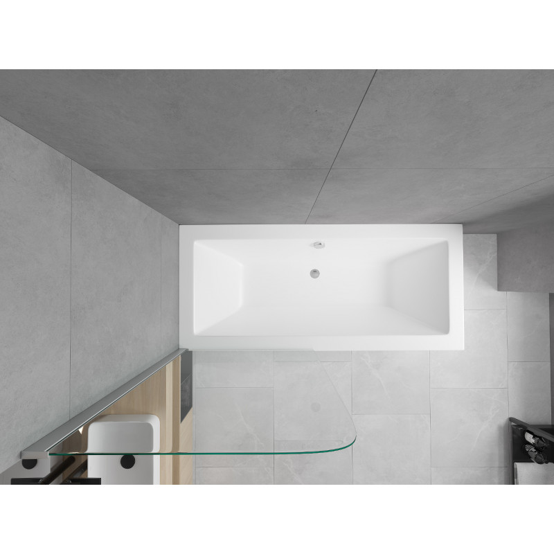 Mexen Cube Rechteckige Badewanne 170 x 80 cm mit Verkleidung und 1-flügeliger Abtrennung 70 cm, transparent, Chrom