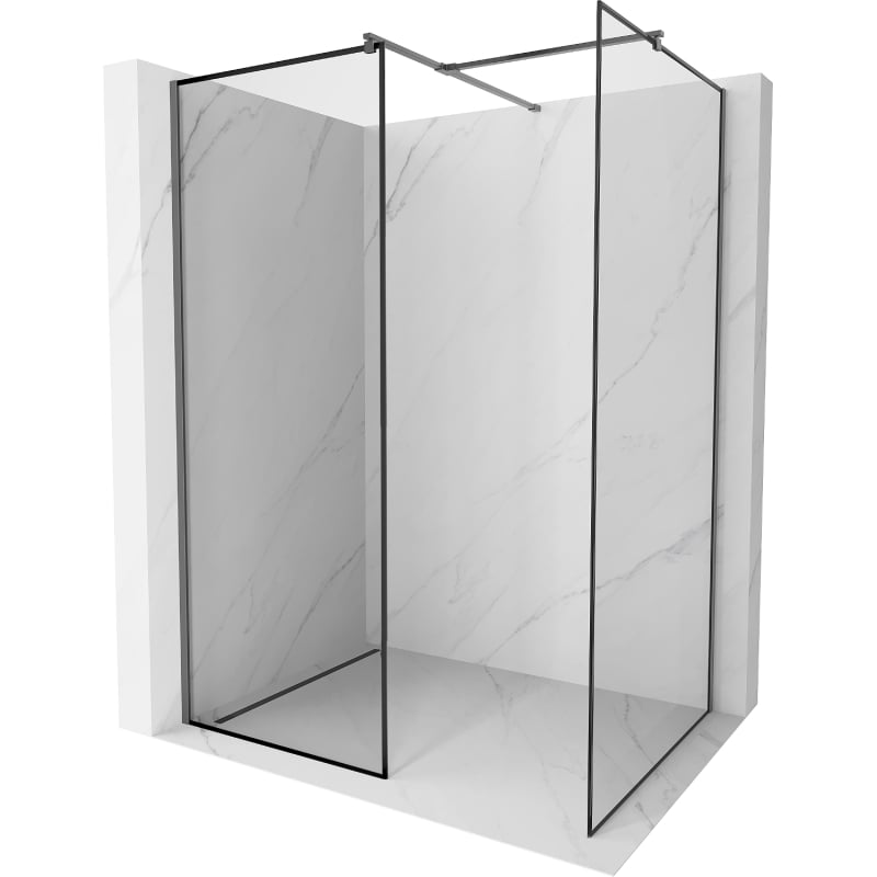 Mexen Kioto Duschwand Walk-in 130 x 80 cm, schwarzer Rahmen, Gun Metal - 800-130-202-95-70-080