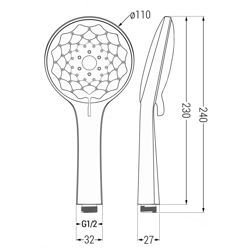 Mexen R-74 3-funktionaler Duschkopf, Chrom/Weiß - 79574-00